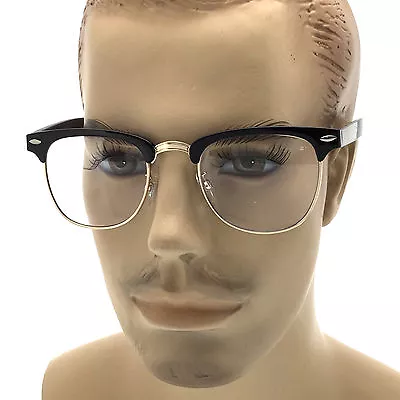 MENS LARGE Fashion Style Glasses Clear Lens Browline Half Frame Retro Nerd • $10.99