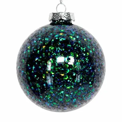£4.49 • Buy Gisela Graham Christmas - Glass Dec 8cm - Peacock Glitter Filled