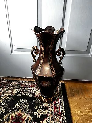 Hand Crafted Metal Vintage Vase Chinese Decor  With Handles On Side  • $10