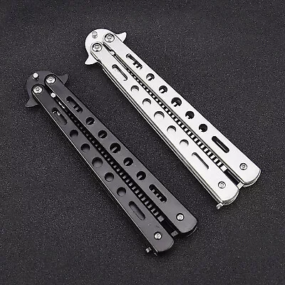 Folding Stainless Steel Butterfly Balisong Comb Trainer Training Knife Dull NE • $21.25