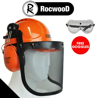 Chainsaw Safety Helmet Metal Mesh Full Visor FREE Goggles • £18.95