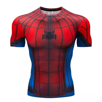 New Men's T-shirts Spider Superhero Compression Tights Short Sleeve Tops Tee • $13.99