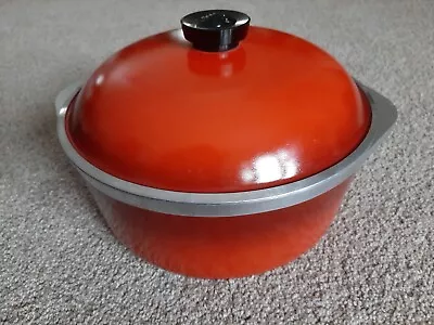 Vintage MCM Red Burnt Orange Club Cast Aluminum 4qt Dutch Oven Stock Pot W/Lid • $24.99