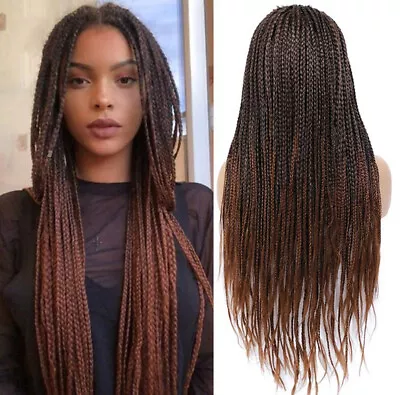 £35.99 • Buy Long Box Braided Wigs None Lace Wigs Synthetic Dark Roots Ombre Brown +20 Beads