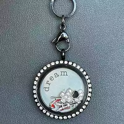 Large Black Hinged Floating Memory Locket With Charms & Dream Disc Rhinestones • $30