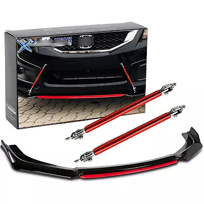 Front Bumper Lip Spoiler Splitter Body Kit Red Trim +Strut Rods For Honda Accord • $39.69