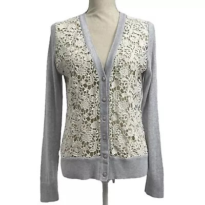 $18 • Buy Ann Taylor LOFT Crochet Lace Button Front Knit V-Neck Cardigan Womens Medium