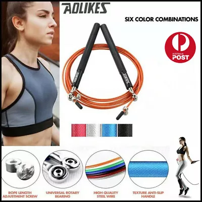 AOLIKES® Adjustable High Speed Steel Skipping Jump Rope Dual Bearings Gym Boxing • $12.99