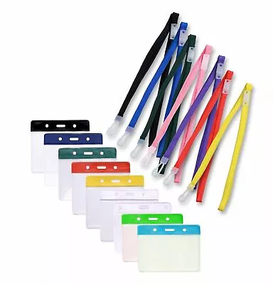 Flexible Plastic ID Card Badge Holder Pocket & ID Soft Neck Lanyard Free P&P • £2.21