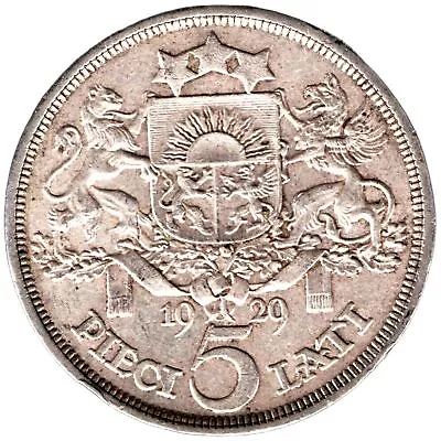 1929 Latvia 5 Lati Silver KN# 9 World Coin - Ships FAST + Free Bonus Coin • $59