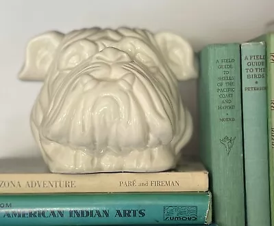 Vintage Mid-Century Modern Fitz & Floyd White Ceramic Bulldog Head Bookend 1976 • £43.36