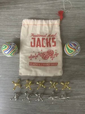 Metal Jacks Vintage Game - 10 Jacks & 2 Bouncy Balls Retro • £5