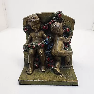 Kronheim & Oldenbusch K&O Cherubs Rose Garland Bronze Bookend • $21.59