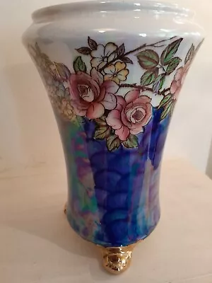 Beautiful Decorated Rare Antique  Maling Blue Lustre  Rosine  Vase. Height 21cm. • £39.99