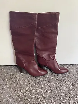 70s 80s VINTAGE Red Leather Pull On High Heel Boots - Size 38 • $16