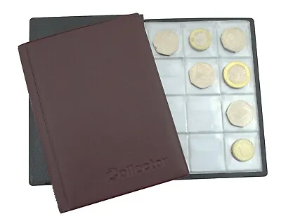 Collector COIN ALBUM 96 Coins A-Z 10p Pence 50p £1 £2 ‎€1 €2 Folder Book Claret • £6.99