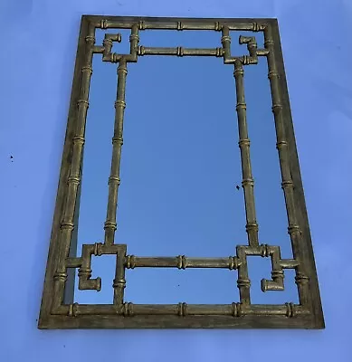 Vintage Wall Mirror Chinoiserie Chippendale Faux Bamboo Gold Painted 41x28 • $490