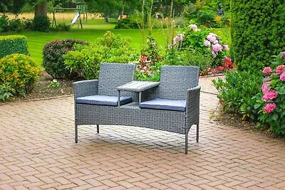 2 Seater Rattan Chair Garden Furniture Wicker Patio Love Seat Outdoor With Table • £93.45