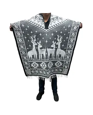 Mexican Poncho deer winter Sarape  Reversible  Gaban  Heavy Poncho  Gray • $38