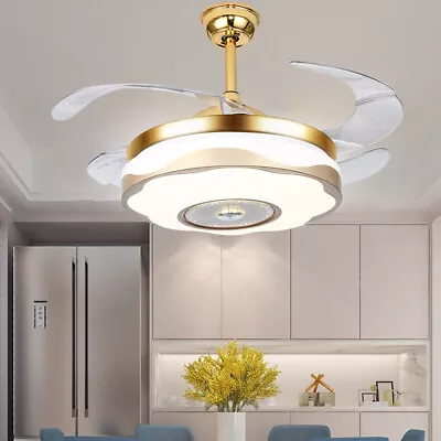 42 Ceiling Fan Light Retractable Blade Chandelier Lamp Fan Remote Control Modern • $73.16