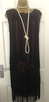 £23 • Buy Vintage Style 20s Charleston Flapper Gatsby Sequin Fringe Dress S (Uk 12)