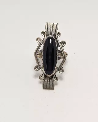 XL Long Vintage Native American Sterling Black Onyx Turquoise Navajo Ring Sz 6 • $16.50