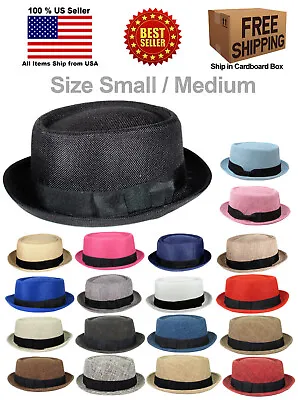 Porkpie Pork Pie Fedora Upturn Short Brim Fabric Hat Cap Size Small/medium • $17.99