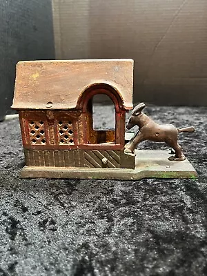 Antique Cast Iron Mechanical Bank  MULE ENTERS BARN  By J & E Stevens  1880 • $299