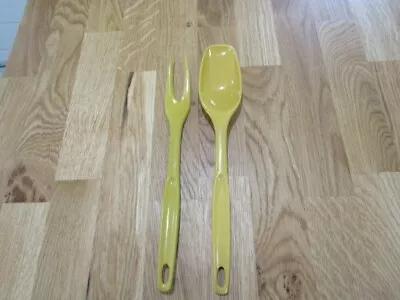 Set Of 2 Vtg FOLEY Nylon Utensils- Solid Serving Spoon & Meat Fork Yellow 11” • $9.99