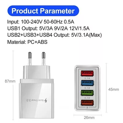 Multiport USB Wall Charger40W 4-Port Fast Charging Block Plug For IPhone 15 14 • £7.19