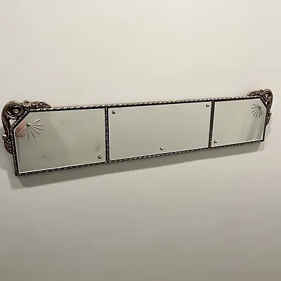 ANTIQUE 3 TRI PANEL ETCHED GLASS BUFFET MIRROR ORNATE WOOD GESSO FRAME Vintage • $598.30
