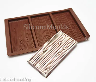 3 Bar WOOD GRAIN Large Chocolate Bar Mould Professional Silicone Rectangular  • £8.99