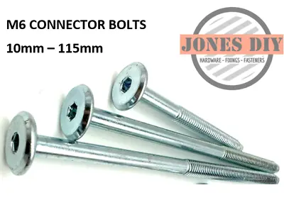 M6 Joint Connector Bolts 10mm - 115mm Furniture Connecting Bolts Flat Pack Ikea • £1.99