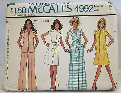 McCalls 4992 Pattern Yoked Maxi Midi Dress Jacket Skirt Pants Sz 10  1976 • $5