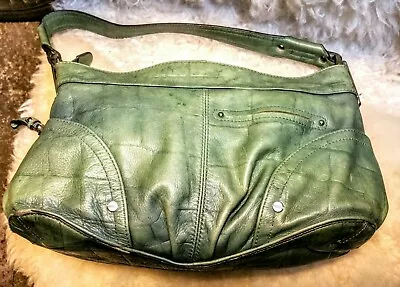 B. MAKOWSKY Green Leather Crocodile Print Satchel Handbag Purse  • $22