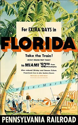 Miami Florida 1941 Extra Days Vintage Poster Print Retro Style Décor Travel Art • $21.58