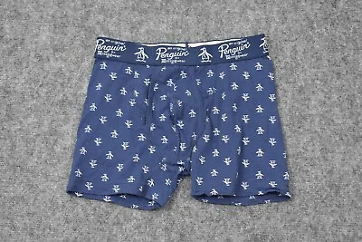 Penguin Mens Flex Boxer Brief Small Blue White Logo Elastic Waist Munsingwear • $13.29