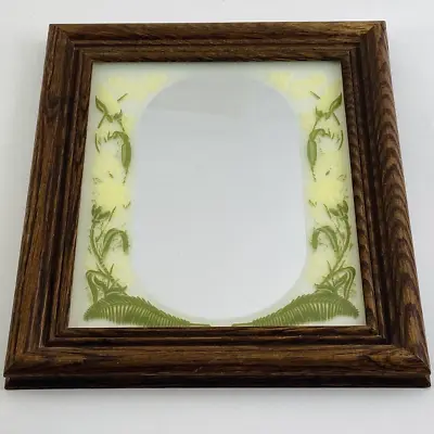 MCM Decal Art Mirror Floral Print Mid Century Yellow Green Vintage Wood Frame • $25.80