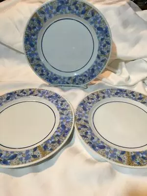 MIKASA Eclipse Line BLUE MODE 3 Pc DINNER PLATES Flowers RARE Vintage! • $19.99