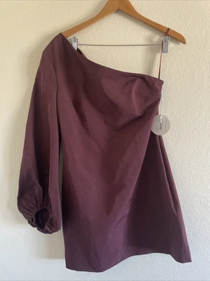 $29.99 • Buy NWT STAUD Paulina Merlot Mini Dress Size 10 Plum Burgundy One Sleeve