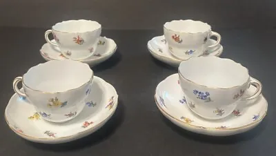Antique Meissen Hand Painted Floral Tea Cup And Saucer Set Of 4 • $300