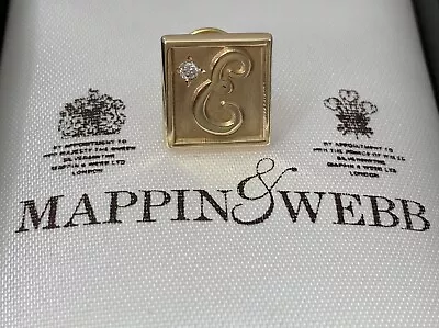 9ct Gold Diamond Mappin & Webb Initial E Pin Letter E Original Box • £145