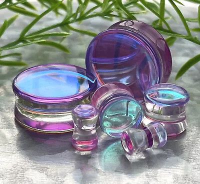 PAIR Mermaid Iridescent Glass Double Flare Plugs Gauges Body Jewelry • $12.95