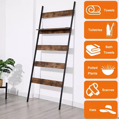 5-Tier Blanket Ladder Shelf/Wooden Towel Rack/Wall Leaning Shelf For Bathroom • £24.95