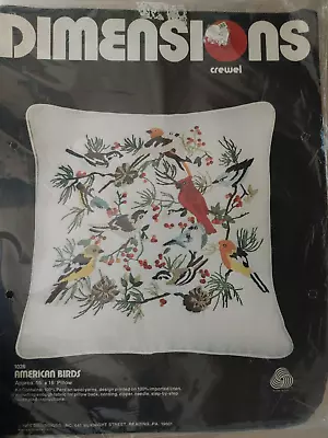 Vintage NOS 1978 Dimensions Crewel Kit 1026 American Birds Pillow 16  X 16  • $24.99