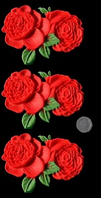 3 X Edible 3D Double Roses Flowers Cupcake Cake Toppers Decorations Weddings • $9.85