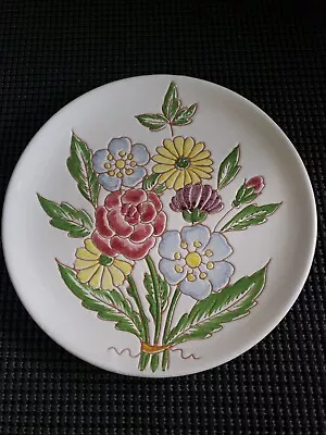 Vintage Italian Art Pottery Plate Handpainted Raised Flowers 7  • $20