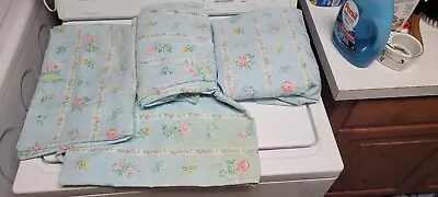 Vintage SPRINGMAID Cannon? Full Size Sheet Set Blue Pink Green Floral  • $19.99