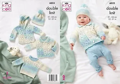 King Cole 6033 Baby DK Cable Cardigan Sweater 9 Months Knitting Kit • £12