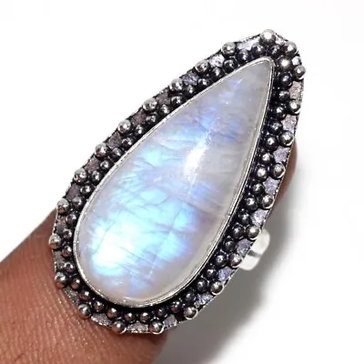 Rainbow Moonstone 925 Silver Plated Gemstone Handmade Ring US 8 Ethnic Gift GW • $3.99
